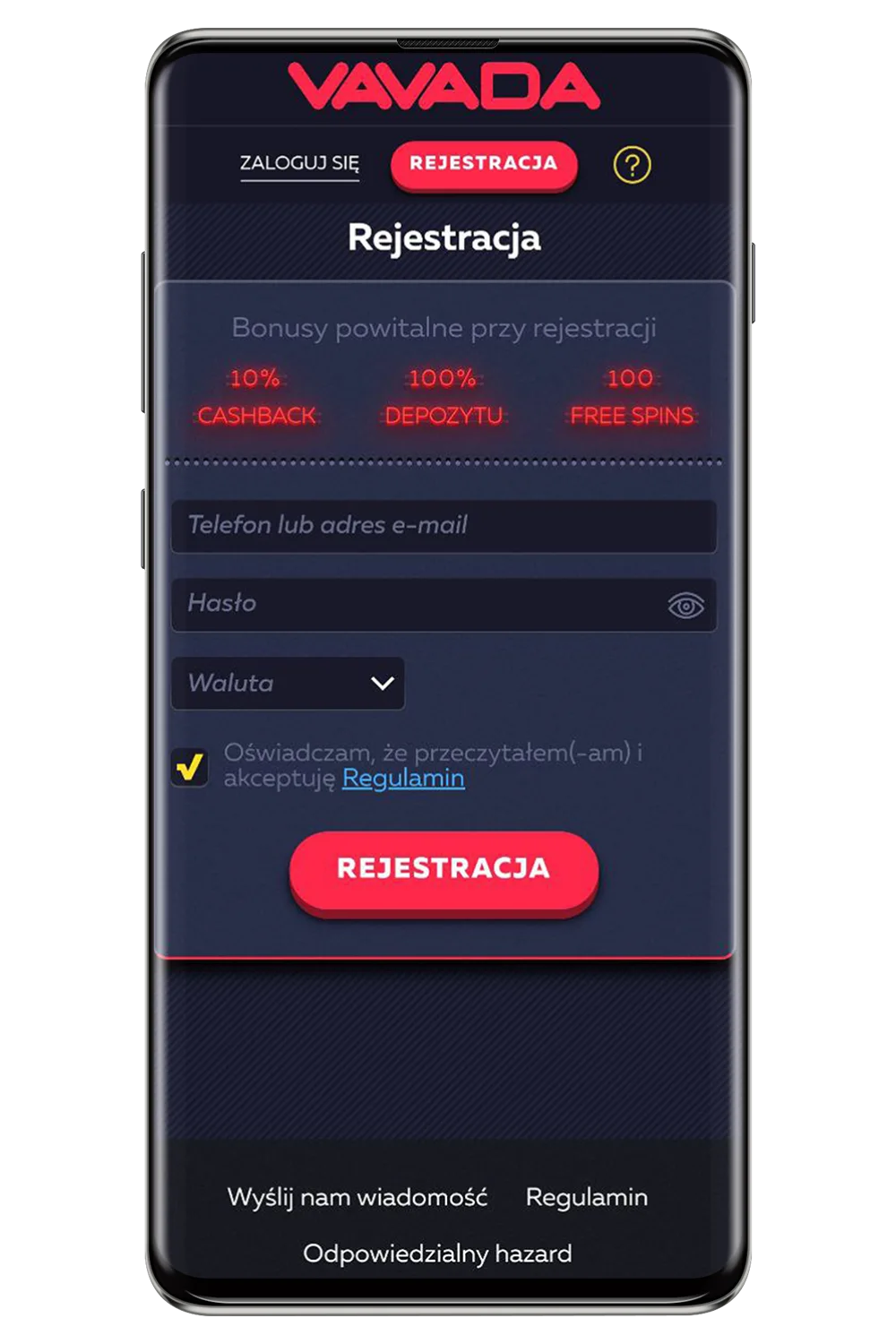 Ekraanipildid ametlikult veebilehelt Vavada PL